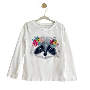 💫$4/ADD ON 💫 Carter's Kids White Long Sleeve Tee with Raccoon Design | Girls 4T